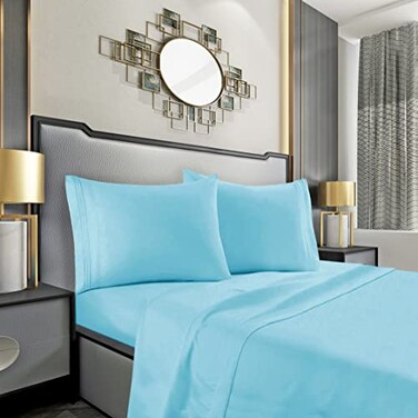 Mocassi Queen Sheet Set Luxury Hotel 1800 Premier Bedding Sheets Pillowcases Ultra Soft Breathable Cooling Bed Sheets Deep Pocket Wrinkle Resistant 4 Piece Set Queen Aqua Blue