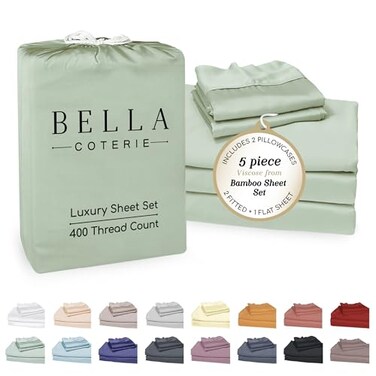 BC BELLA Bella Coterie Luxury Bamboo Viscose Split King Size Sheet Set 2 Fitted Sheets for Sleep Number Adjustable Beds 100 Organically Grown Cooling Ultra Soft 18 Deep Pocket Sea Glass