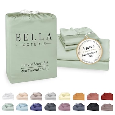 BC BELLA Bella Coterie Luxury Bamboo Viscose Queen Size Sheet Set 100 Organically Grown Ultra Soft Cooling for Hot Sleepers 18 Deep Pocket Sea Glass