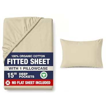LANE LINEN Twin Fitted Sheet Set No Flat Sheet 100 Organic Cotton Soft Breathable Percale Weave Fitted Sheet Set for Added Comfort 15 Deep Pocket for Snug Fit GOTS Certified Linen