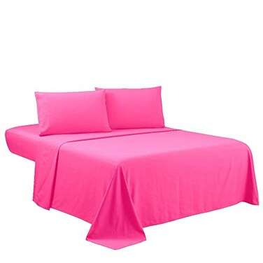 Sfoothome Twin Sheets Set Hotel Luxury 3Piece Bed Set Extra Deep Pocket 1800 Series Bedding Set Wrinkle Fade Resistant Sheet Pillow Case Set Twin Hot Pink