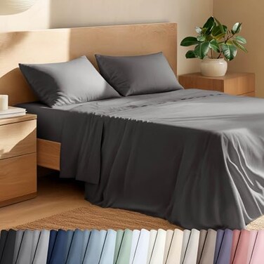 Bare Home 100 Organic Cotton Split Head Flex King Sheet Set Crisp Percale Weave Lightweight Breathable Bedding Sheets Pillowcases Split Head Flex King Grey