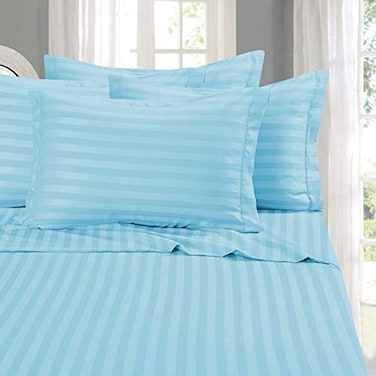 Elegant Comfort Softest and Coziest 4Piece Sheet Set 1500 Premium Hotel Quality Microfiber Luxurious Wrinkle Resistant 4Piece Damask Stripe Bed Sheet Set Twin Aqua Blue