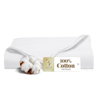 SUPREME ELEGANCE 100 Cotton King Flat Sheet Only Arctic White Percale Weave Cooling Crisp King Size Bed Sheets Breathable Sbana Plana King Top Sheet Only 108 W x 102 L