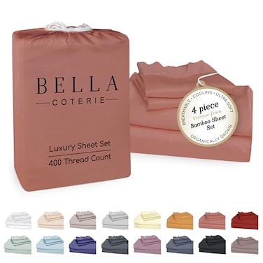 BC BELLA Bella Coterie Luxury Bamboo Viscose Cal King Size Sheet Set 100 Organically Grown Ultra Soft Cooling for Hot Sleepers 18 Deep Pocket Raisin