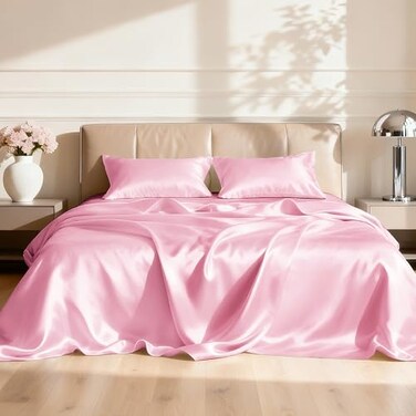 Love's cabin Loves cabin Full Size Satin Sheet Sets 4 Piece Pink Silky Sheet Set Full with Deep Pocket Luxury Silk Feel Bed Sheets Full Bedding Set 1 Flat Sheet1 Fitted Sheet2 Pillow Cases