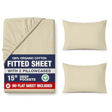 LANE LINEN King Fitted Sheet Set No Flat Sheet 100 Organic Cotton Soft Breathable Percale Weave Fitted Sheet Set for Added Comfort 15 Deep Pocket for Snug Fit GOTS Certified Linen