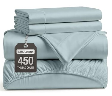LANE LINEN 100 Cotton Bed Sheets 450 Thread Count Cooling Sheets Queen Durable Daily Use Bedding Value Comfort for Night Rest Hotel Sateen Finish Snug Fit 15 Deep Pocket French Blue