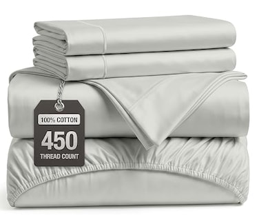 LANE LINEN 100 Cotton Bed Sheets Full Size 450 Thread Count Silky Sateen Weave Extra Soft Cozy Breathable Year Round Comfort Fits Matresses Upto 15 Deep Oeko TEX Certified Moonstruck