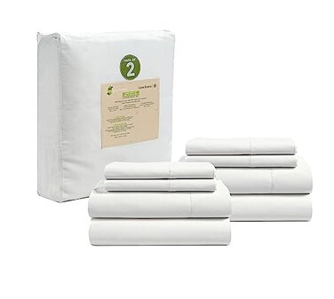 LANE LINEN 100 Organic Cotton Queen Sheets 8Pc Queen Bed Sheets Soft Breathable Queen Size Crisp Percale Weave HotelQuality Bedding Sheet Pillowcases White 2 Pack