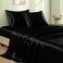 VACVELT 4pcs Black Satin Sheets Queen Size Bed Set 15 Inch Deep Pocket Silky Satin Sheet Set Soft Satin Bedding Set Cooling Luxury Bed Sheets 1 Fitted Sheet 1 Flat Sheet 2 Pillowcases