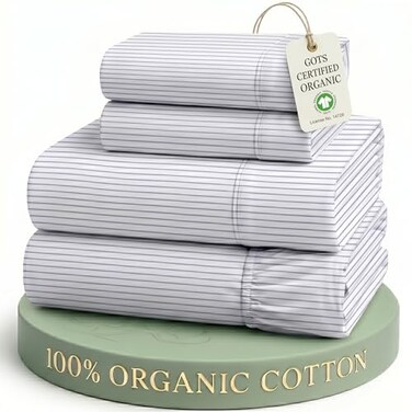 LANE LINEN King Sheets 100 Organic Cotton 4pc Percale Ticking Stripe