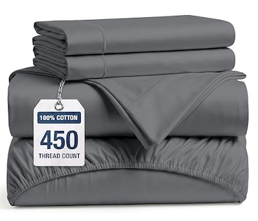 LANE LINEN Queen Size Bed Sheets Set 450 Thread Count 100 Natural Cotton Cooling Sheets Hotel Luxury Soft Sateen Finish Snug Fit 15 Deep Pocket Elasticized Fitted Sheet Charcoal