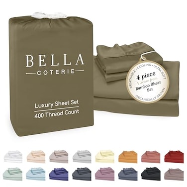 BC BELLA Bella Coterie Luxury Bamboo Viscose King Size Sheet Set 100 Organically Grown Ultra Soft Cooling for Hot Sleepers 18 Deep Pocket Olive