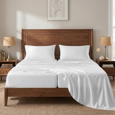 LANE LINEN 450 Thread Count 100 Cotton Split King Sheets Set for Adjustable Beds 15 Deep Pocket Soft Comfy Sustainably Produced Split King Sheet Naturally Cooling Cotton Sheets White