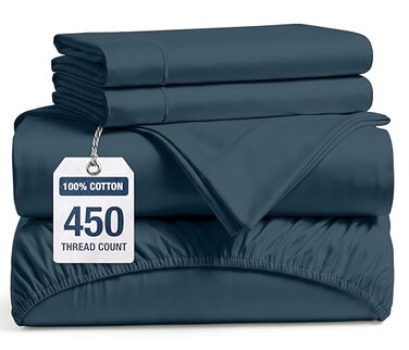 LANE LINEN 100 Cotton Sheets King Size 450 Thread Count King Size Bed Sheets Hotel Luxury Soft Silky Sateen Weave Durable for Year Round Use Fully Elasticized 15 Deep Pocket Estate Blue