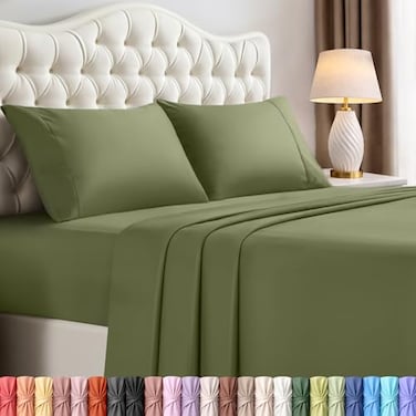 Utopia Bedding Queen Size Sheet Set 4 Piece Bed Sheets Soft and Breathable Microfiber Includes 1 Fitted Sheet 1 Flat Sheet and 2 Pillowcases Oeko Tex Olive