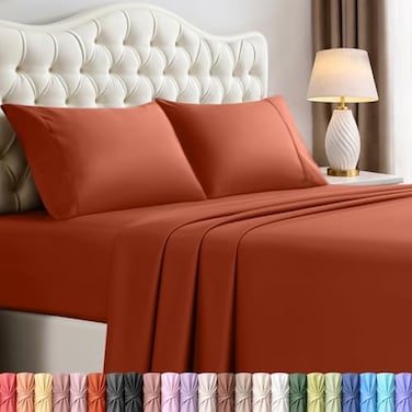 Utopia Bedding Queen Size Sheet Set 4 Piece Bed Sheets Soft and Breathable Microfiber Includes 1 Fitted Sheet 1 Flat Sheet and 2 Pillowcases Oeko Tex Orange