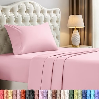 Utopia Bedding Twin Sheet Set 3 Piece Bed Sheets for Twin Size Bed Soft and Breathable Microfiber Includes 1 Fitted Sheet 1 Flat Sheet and 1 Pillowcase Oeko Tex Crystal Pink