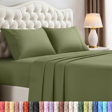 Utopia Bedding King Size Sheet Set 4 Piece Bed Sheets Soft and Breathable Microfiber Includes 1 Fitted Sheet 1 Flat Sheet and 2 Pillowcases Oeko Tex Olive