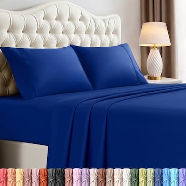 Utopia Bedding Full Size Sheet Set 4 Piece Bed Sheets Soft and Breathable Microfiber Includes 1 Fitted Sheet 1 Flat Sheet and 2 Pillowcases Oeko Tex Royal Blue