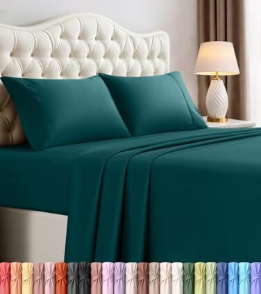 Utopia Bedding King Size Sheet Set 4 Piece Bed Sheets Soft and Breathable Microfiber Includes 1 Fitted Sheet 1 Flat Sheet and 2 Pillowcases Oeko Tex Teal Green