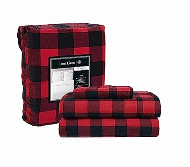 LANE LINEN 100 Cotton Twin Flannel Sheets Set Brushed for Extra Softness Lightweight Durable Cotton Flannel Twin Sheets Set Warm Cozy Fall Bed Sheets 15 Deep Pocket Buffalo Checks Red