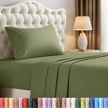 Utopia Bedding Twin Sheet Set 3 Piece Bed Sheets for Twin Size Bed Soft and Breathable Microfiber Includes 1 Fitted Sheet 1 Flat Sheet and 1 Pillowcase Oeko Tex Olive