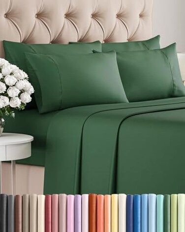 CGK Unlimited Queen 6 Piece Sheet Set Comfy Breathable Cooling Ultra Soft Hotel Luxury Bedding Set w 816 Inch Deep Pockets 1 Flat 1 Fitted Sheet 4 Pillowcases Wrinkle Free and Easy Care Emerald