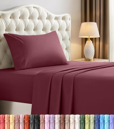 Utopia Bedding Twin Sheet Set 3 Piece Bed Sheets for Twin Size Bed Soft and Breathable Microfiber Includes 1 Fitted Sheet 1 Flat Sheet and 1 Pillowcase Oeko Tex Burgundy