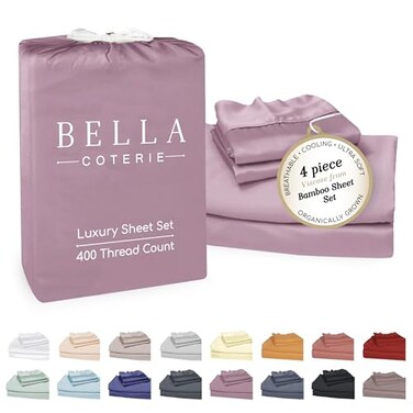 BC BELLA Bella Coterie Luxury Bamboo Viscose Queen Size Sheet Set 100 Organically Grown Ultra Soft Cooling for Hot Sleepers 18 Deep Pocket Lilac