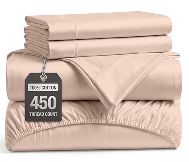 LANE LINEN King Size Bed Sheets 450 Thread Count LongStaple 100 Cotton Ultra Soft Breathable Sheets for Hotel Quality Luxury Durable Sheets for Everyday Use 15 Deep Pocket Sepia Rose