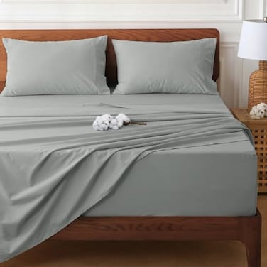 HYPREST Extra Deep Pocket Queen Sheet Sets Fits 1824 in Thick Mattress 100 Cotton Queen Sheet SetLight Grey Sheets Soft Cooling Sheet Sets for Queen Bed Deep Pocket