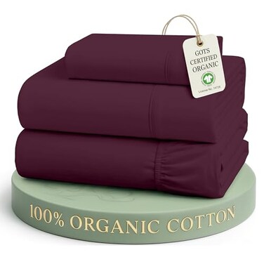 LANE LINEN Twin Sheets 100 Organic Cotton Soft 3pc Percale Windsor Wine