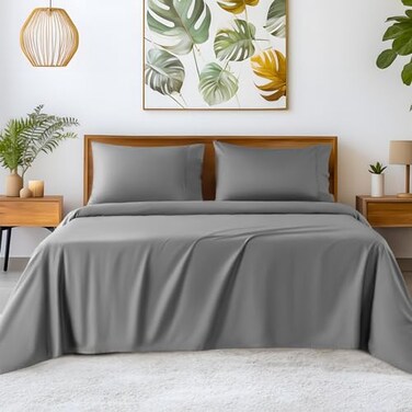 SONORO KATE 100 Egyptian Cotton Sheets 1200 Thread Count Luxury Cooling Hotel Cotton Bed Sheets Set 4 Piece Sateen Weave for Soft Feel Fits Upto 16 Mattress Grey King