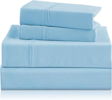 CozySmile Breathable Cooling Full Sheet Set Hotel Luxury 4 Piece Deep Pocket Sheets for Full Size Bed Fits 16 Mattress Easy Care Wrinkle Free Bedding Sheet and Pillowcase Set Sky Blue