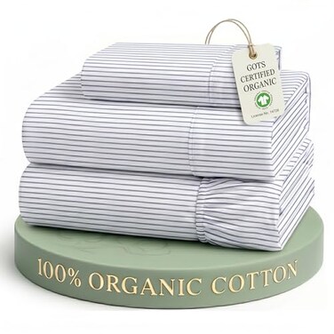 LANE LINEN Twin Sheet Set 100 Organic Cotton Cooling Soft Ticking Stripe