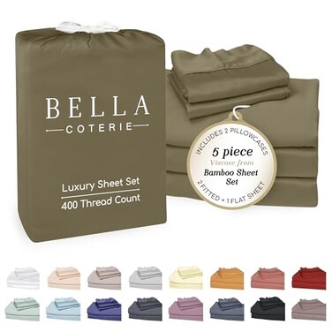 BC BELLA Bella Coterie Luxury Bamboo Viscose Split King Size Sheet Set 2 Fitted Sheets for Sleep Number Adjustable Beds 100 Organically Grown Cooling Ultra Soft 18 Deep Pocket Olive