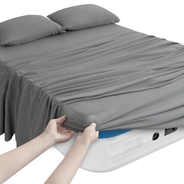 Magik & Magik Kover Queen Sheet Set for Air Mattress 4 Piece Queen Sheets Set Deep Pocket Up to 24 Inches Soft Breathable Air Mattress Sheets Queen Size with Extra Deep Pocket Grey