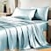 CozyLux Satin Sheets Queen Size Bed Set Silky Soft Bedding Similar to Silk 4 Piece Sheet Set for Hair and Skin Deep Pocket with AllAround Elastic Home Decor for Bedroom Light Blue