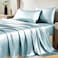 CozyLux Satin Sheets Queen Size Bed Set Silky Soft Bedding Similar to Silk 4 Piece Sheet Set for Hair and Skin Deep Pocket with AllAround Elastic Home Decor for Bedroom Light Blue