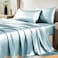 CozyLux Satin Sheets Queen Size Bed Set Silky Soft Bedding Similar to Silk 4 Piece Sheet Set for Hair and Skin Deep Pocket with AllAround Elastic Home Decor for Bedroom Light Blue