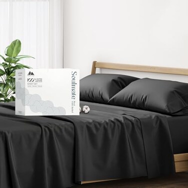 Mayfair Linen 100 Egyptian Cotton California King Sheet Set Luxury 500 Series Soulmate Collection Cotton Sheets Cal King Size 4 PC Set Black Soft Cooling 16 Deep Pocket HotelQuality Sheets
