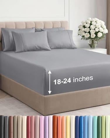 CGK Unlimited Extra Deep Cal King Sheet Set 6 Piece Breathable and Cooling Sheets Hotel Luxury Bedding for Women Men Kids Teens Easy Secure Fit Soft and Wrinkle Free Extra Deep Pockets Steel Blue