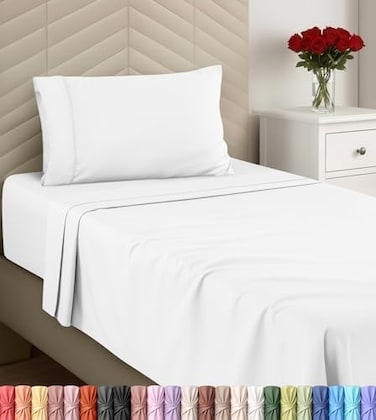 Utopia Bedding Twin Sheet Set Soft Microfiber 3 Piece Bed Sheets with 15 Deep Pocket Easy Care Brushed Microfiber Twin White