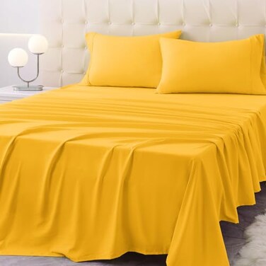 Homilay Queen Size Bed Sheet Set 4 Piece Soft Microfiber Sheets with Deep Pockets Cooling Technology and WrinkleFree Pillowcase HotelQuality Durable Bedding Spectra Yellow
