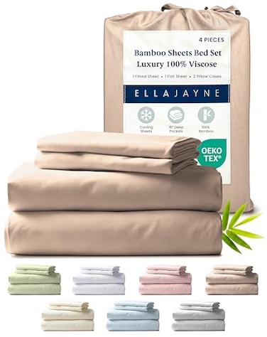 Ella Jayne Viscose Derived from Bamboo Sheets Full Size Set 4 Pieces Full Size Ultra Soft Luxuriously Cooling EcoFriendly Full Size Bed Sheets Deep Pockets 16 Inch Taupe