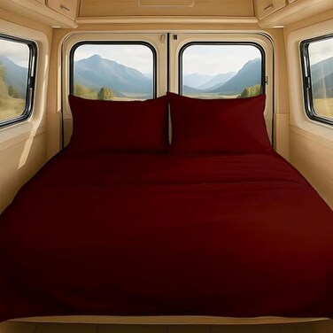 NON Sticky cotton RV Short Queen 4 Piece Sheet Set 100 Long Staple Cotton Soft Cooling Hotel Luxury Bedding Sheets Deep Pocket Fits 15 Mattress 60 x 75 Burgundy Solid