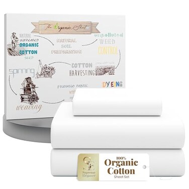 SUPREME ELEGANCE 3Pc 100 Organic Cotton Twin Bed Sheets Set Snow White Cooling Percale Deep Pocket Fitted Sheet Fits 14 Mattresses Breathable Bed Sheets Pillowcases Set Crisp Bedding