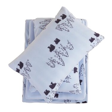 Viviland Microfleece Full Bed Sheet Set Christmas Holiday FlannelLike Fleece Fitted Sheets with 15 Deep Pocket Blue Bear Printed Winter VelvetVelour Double Sheets Pillowcase Set